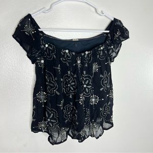 Chan Luu Embroidery Black Blouse Sz XS